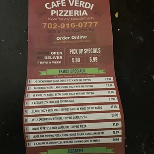 Upgraded Menu and Family specials, different from UBER