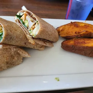 Chipotle chicken wrap with sweet potato.  Packed with flavor and chicken, I could barely finish it despite appearance