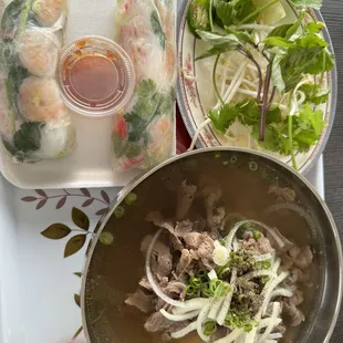 Beef Pho and Shrimp Spring rolls