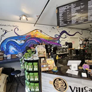 Interior... cool octopus wall mural!