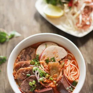 Bún bò Hu, a Vietnamese soup containing rice vermicelli and beef, is a popular noodle dish of central Vietnam.