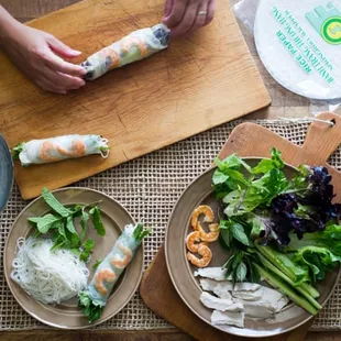 Vietnamese spring rolls are made with fresh herbs, shrimp, and pork.