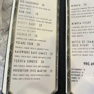 Cocktail menu