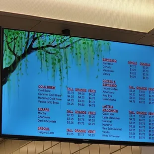 Coffee menu