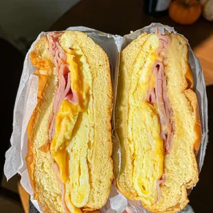 Egg, Ham and Cheese Sandwich on brioche