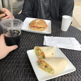 Bagel with Lox and veggie breakfast burrito