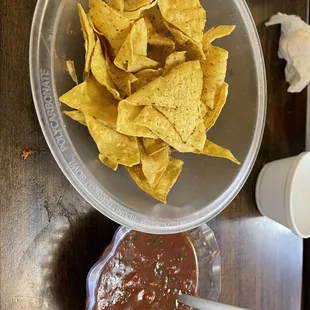 Complementary salsa and chips