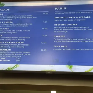 Salad and sandwich menu