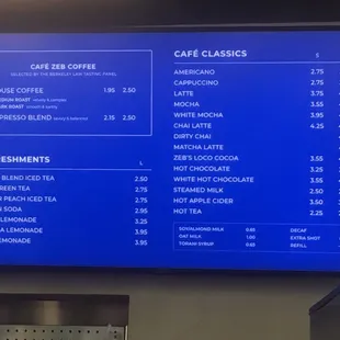 Drinks menu