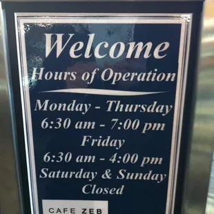 Hours of operation!