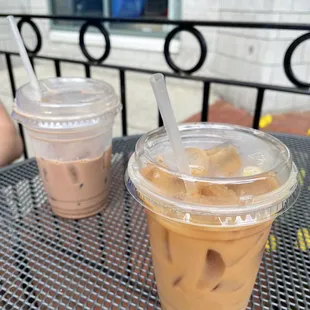 Iced chai latte with almond milk and an iced mocha, perfect for the weather / June 2021