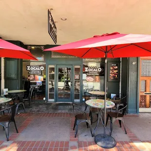 tables and umbrellas outside