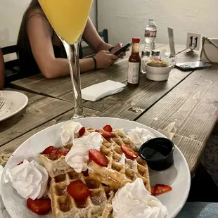 Strawberry Waffles with Mimosa
