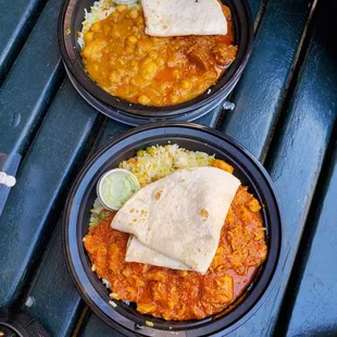 Chicken curry. Garbonzo and potato.