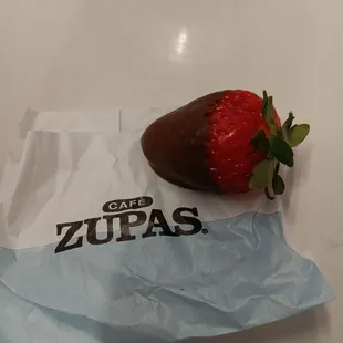 End of our meal: Chocolate dipped Strawberry