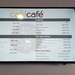 Frappés menu as of 12-19-21