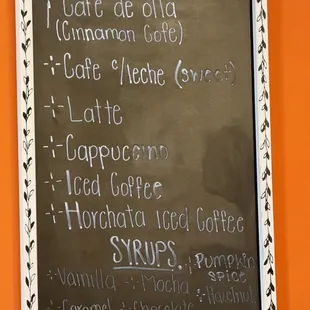 a menu on a chalkboard