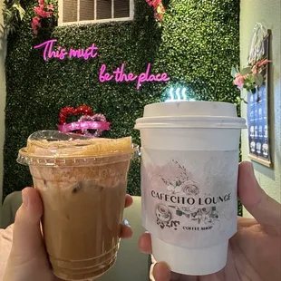 Strawberry Horchata and Biscoff Latte