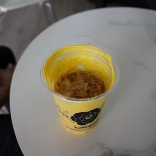 CQ Signature (L) . Basically half filled even with ice in it.