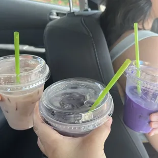 Ordered Chai w/ Vanilla, (left), matcha w/ ube (middle), and ube latte!