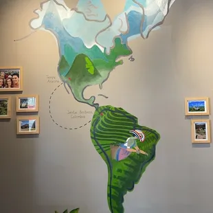 Painting of North &amp; South America, cool to see the owners from Colombia &amp; opened their cafe business in Tempe