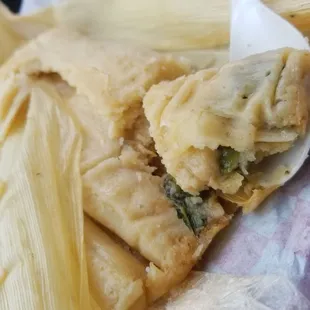 Rajas and cheese tamale