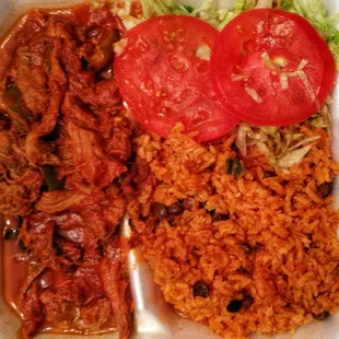 Carne asada w/ arroz con gandules