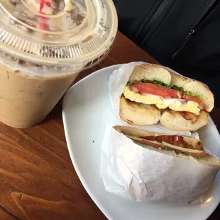 Iced White Mocha with a Bacon Breakfast Bagel