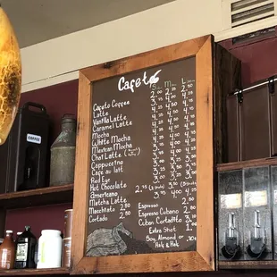 Espresso menu as of 7/30/18