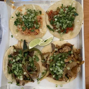 Four items ordered a La carte: Quesataco, one chicken and one beef (top) Fajita Tacos, one chicken and one beef (bottom)
