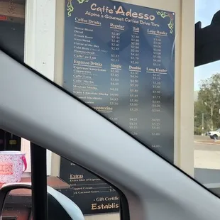  menu in a car window