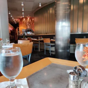 a glass of water on a table