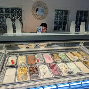 Gelato selection on Saturday night, May 6, 2023. The ones that weren&apos;t labeled on the left were Banana and Salted Caramel.