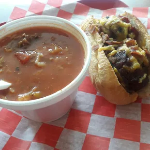 Stuffed pepper soup and Barbecue Meatball hoagie.