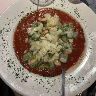 Basil Ricotta Gnocchi in Brown-butter over Marinara
