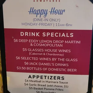 Happy Hour menu