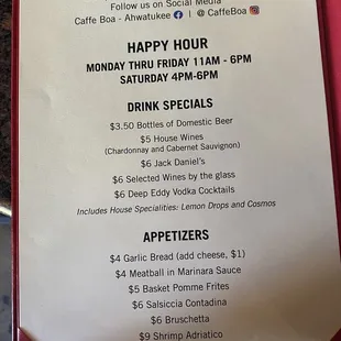 Happy Hour Menu