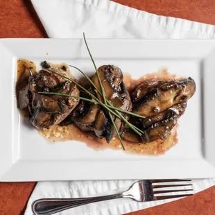 a plate of food with mushrooms