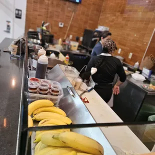 a counter full of bananas