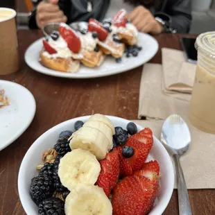 Fruit and yogurt cup  and Nutella waffles