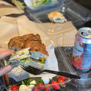 Turkey pesto sandwich and mini carprese salad