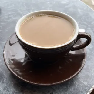 a cup of coffee on a saucer