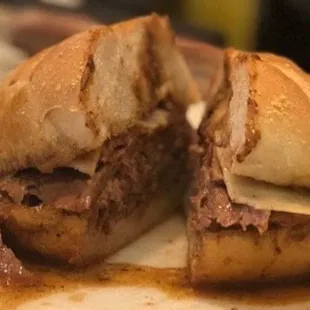 Philadelphia&apos;s best hand-carved oven-roasted beef soaked in delicious gravy on Sarcone&apos;s bread.