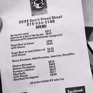 a menu for a coffee shop