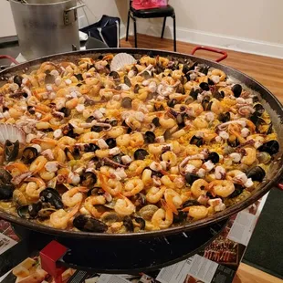 Seafood paella on paella night.