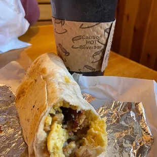 Sausage Burrito and Irish Cream Latte