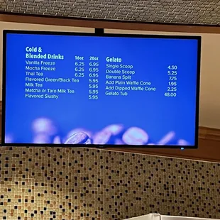 menus on a large screen