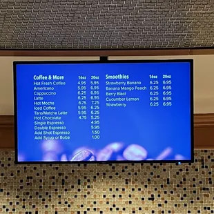 a menu for coffee and more