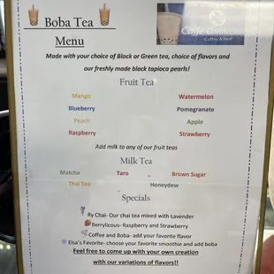 Tea menu