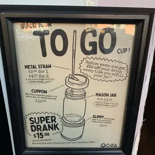 a menu for a cold drink